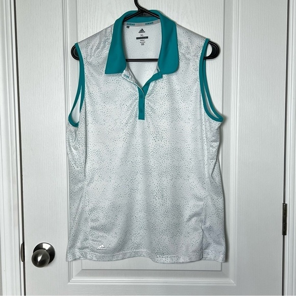 adidas Tops - Adidas Women’s Golf Sleeveless Polo Shirt White Turquoise Green Size XL